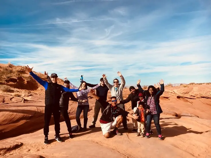 excited hikers